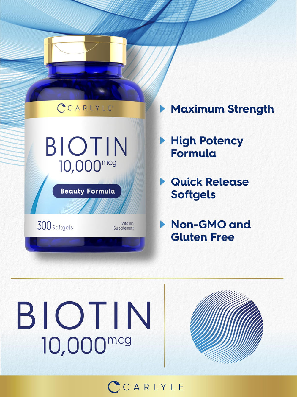 Nutrition facts panel for Carlyle Biotin supplement
