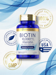 Packaging and bottle of Carlyle Biotin 10000mcg