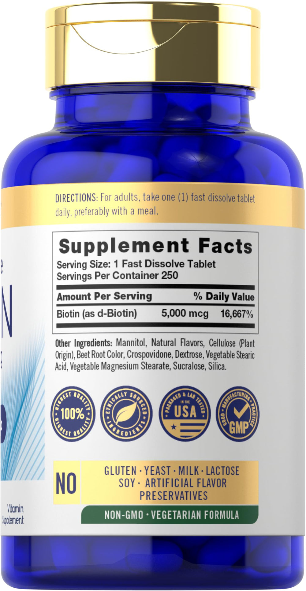 Berry flavored biotin 5000mcg fast-dissolve tablet close-up