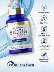 Gluten-free non-GMO biotin 5000mcg product label