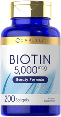 Carlyle Biotin 5000mcg softgels 200-count pack shot on white background