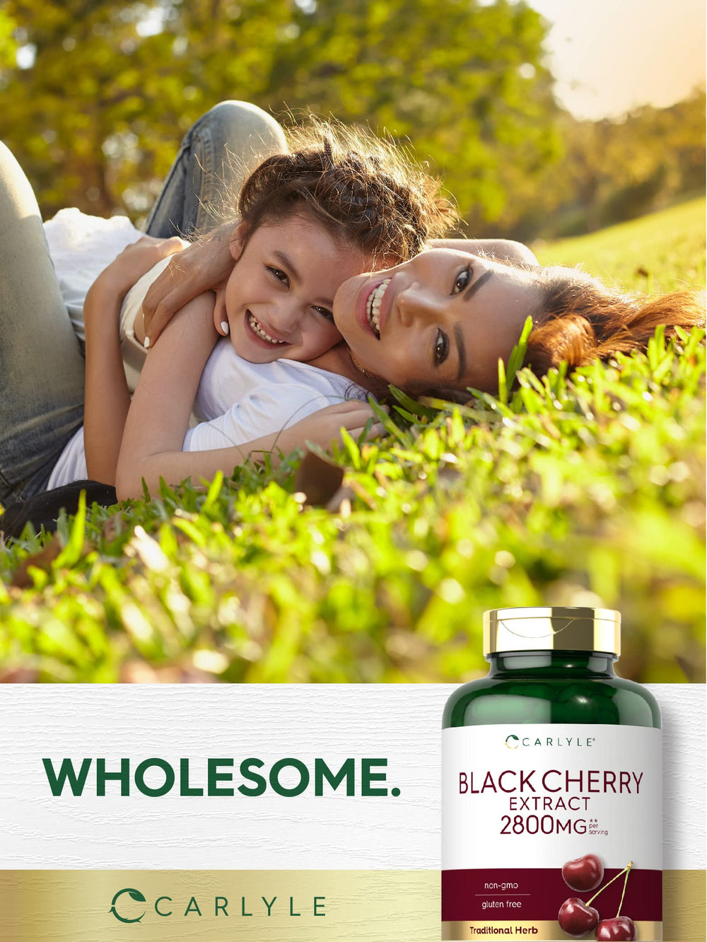 Close-up of Carlyle Black Cherry Extract capsules