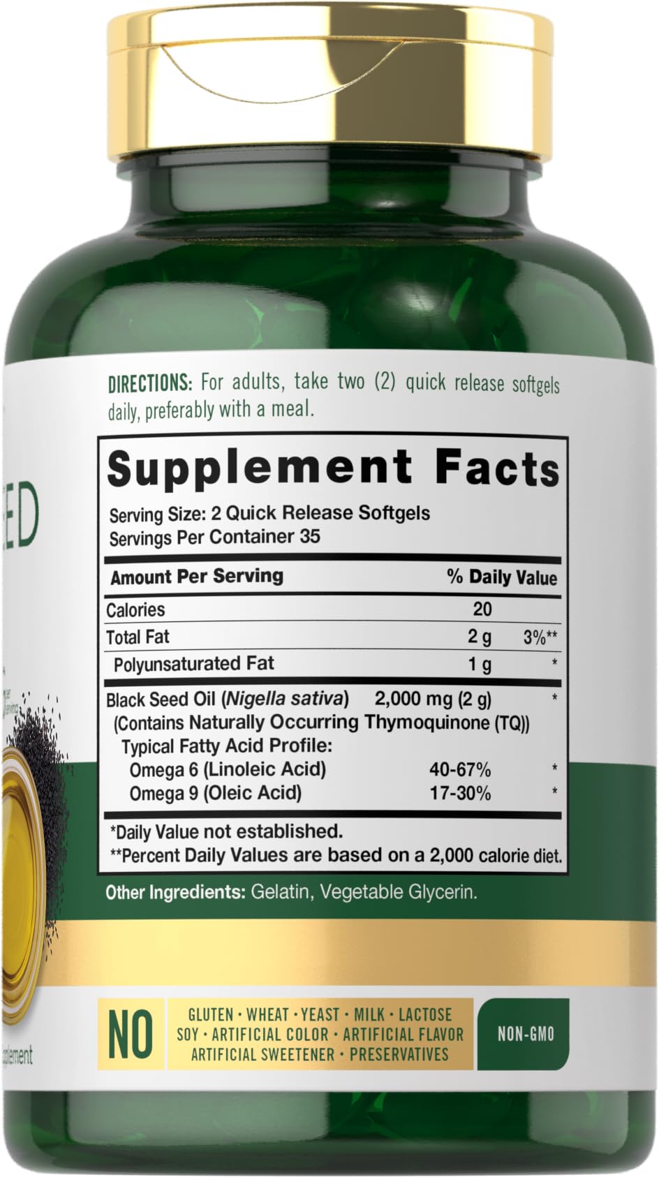 Bottle label for Carlyle Black Seed Oil Softgel Capsules