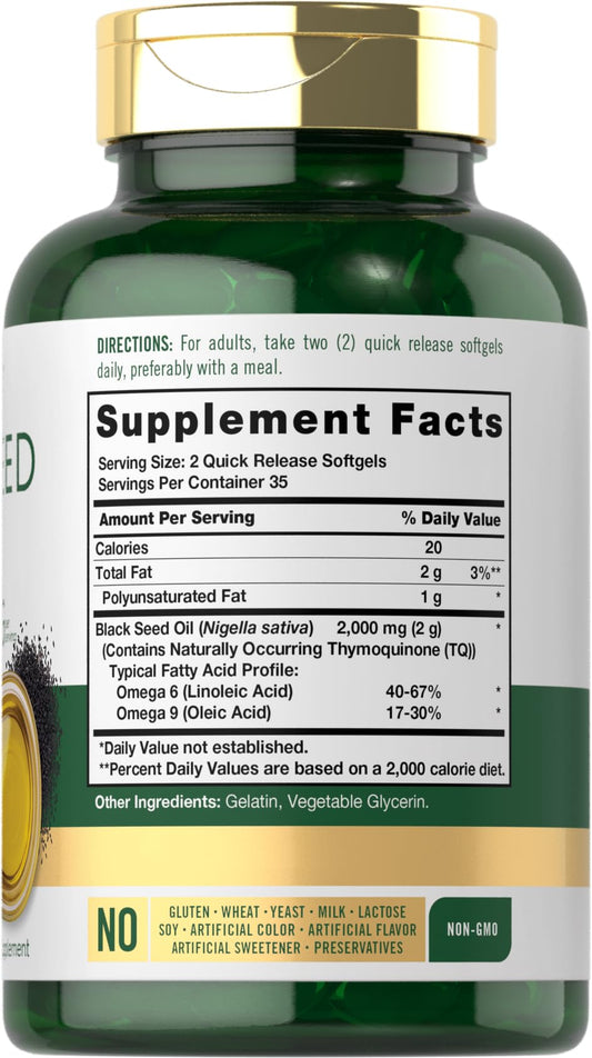 Bottle label for Carlyle Black Seed Oil Softgel Capsules
