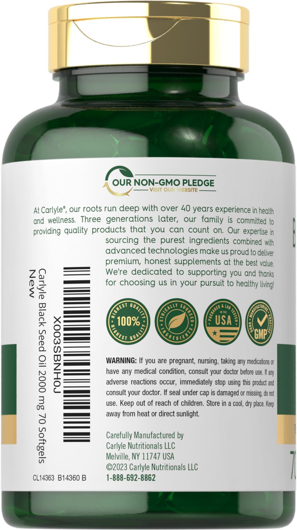 Nutrition facts and ingredients for Carlyle Black Seed Oil Softgels