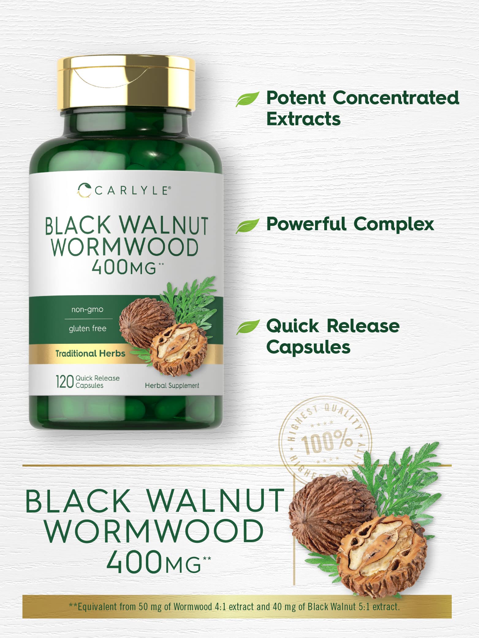 Ingredients label for Black Walnut Wormwood complex