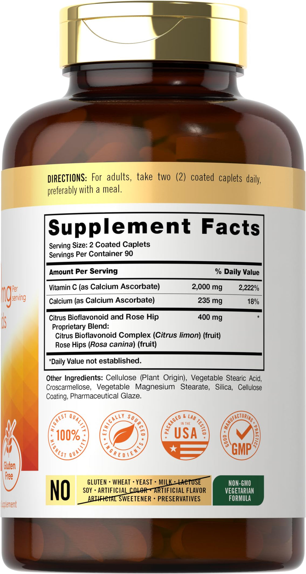 Close-up of Carlyle 2000mg Vitamin C coated caplets