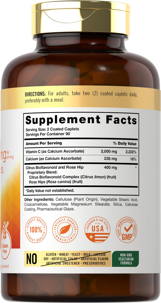 Close-up of Carlyle 2000mg Vitamin C coated caplets