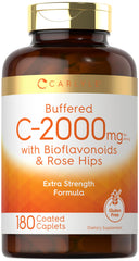 Front view of Carlyle Buffered Vitamin C 2000mg bottle with 180 caplets