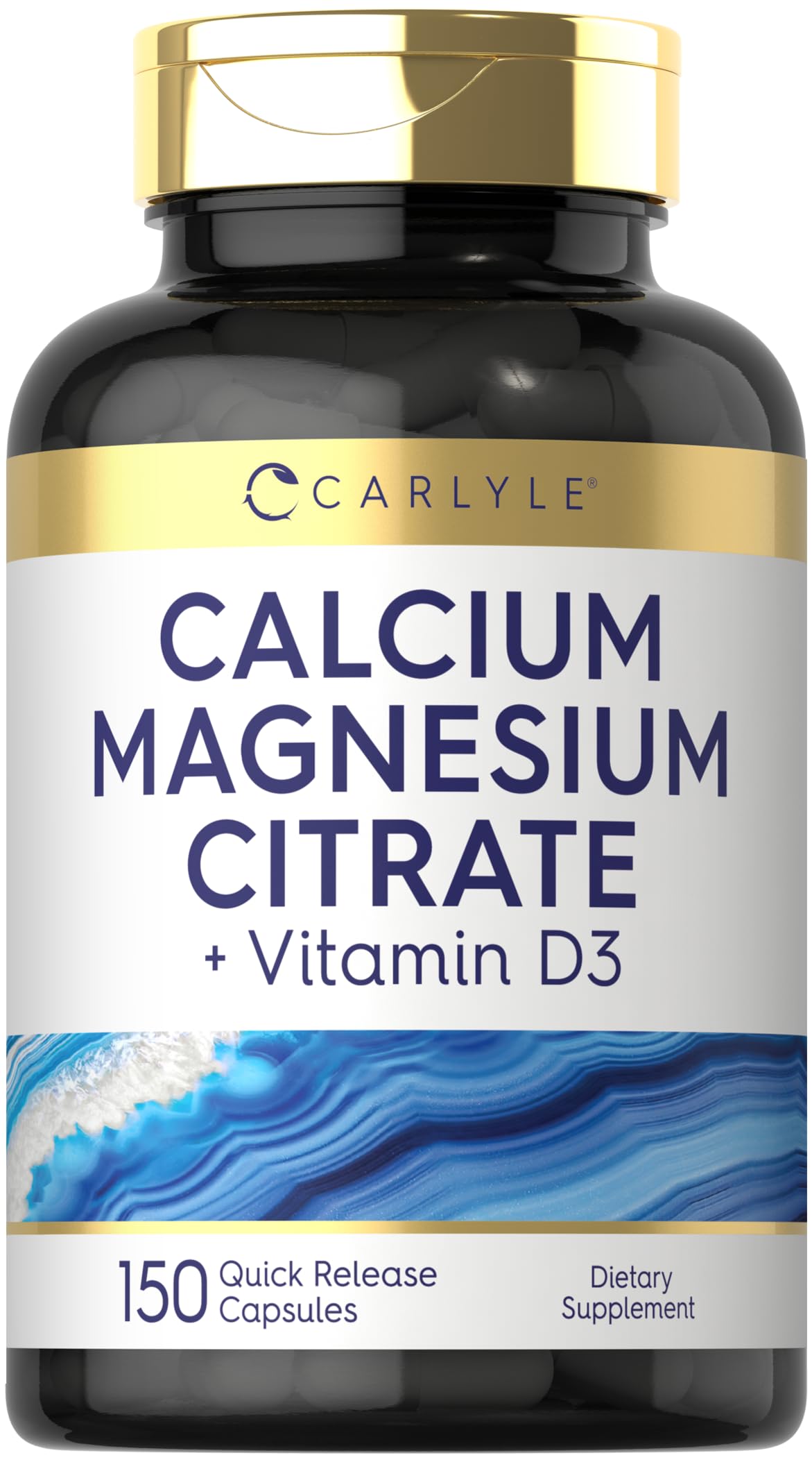 Front view of Carlyle Calcium Magnesium Citrate with Vitamin D3 bottle