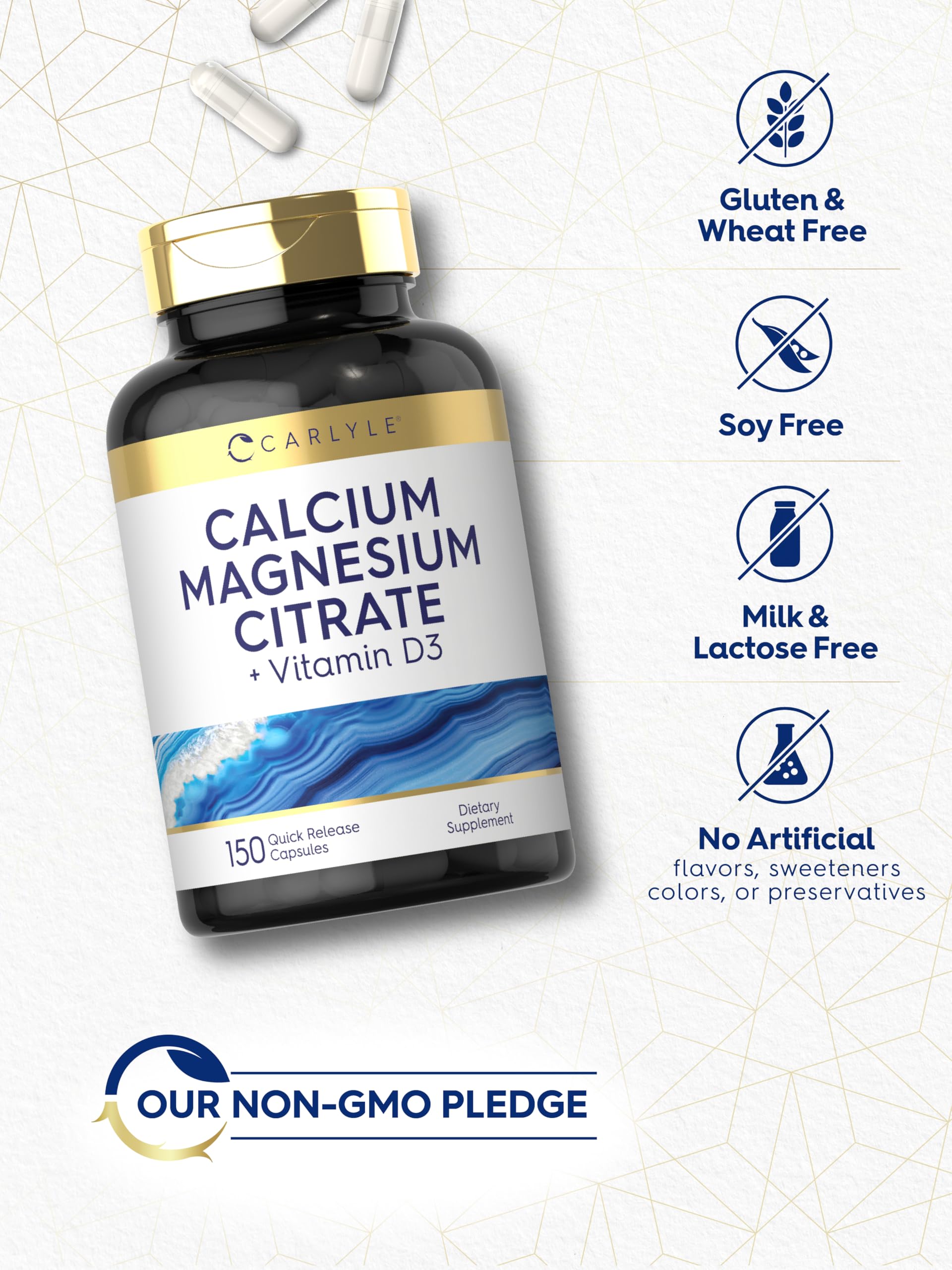 Non-GMO and gluten-free icons for Carlyle supplement
