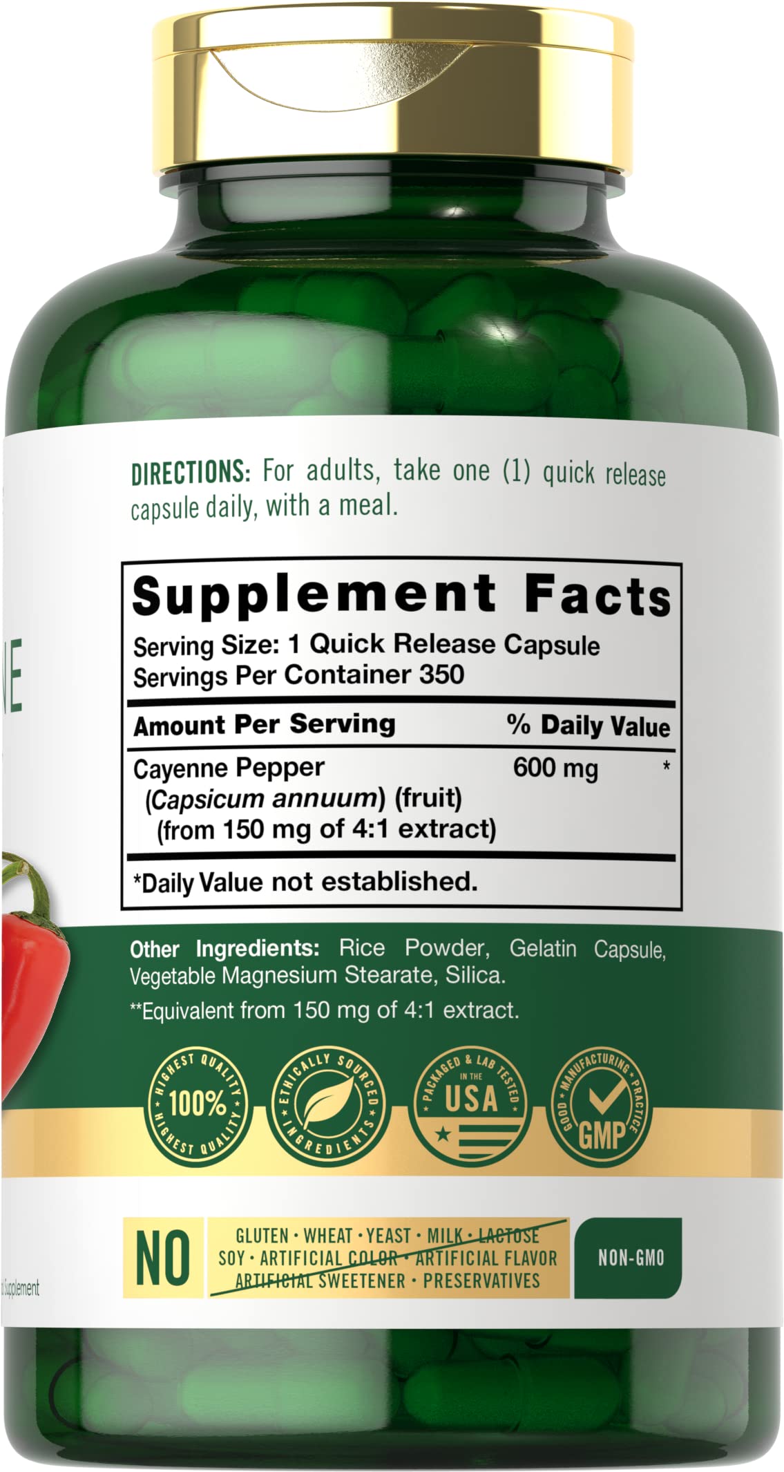Close-up of Carlyle Cayenne Pepper Capsules 600mg capsules