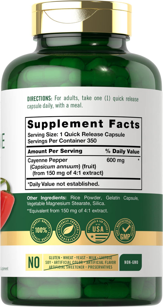 Close-up of Carlyle Cayenne Pepper Capsules 600mg capsules