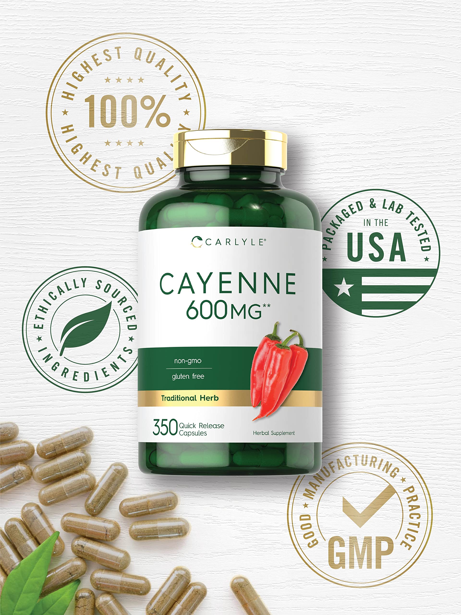 Bottle with 350-count label and capsules