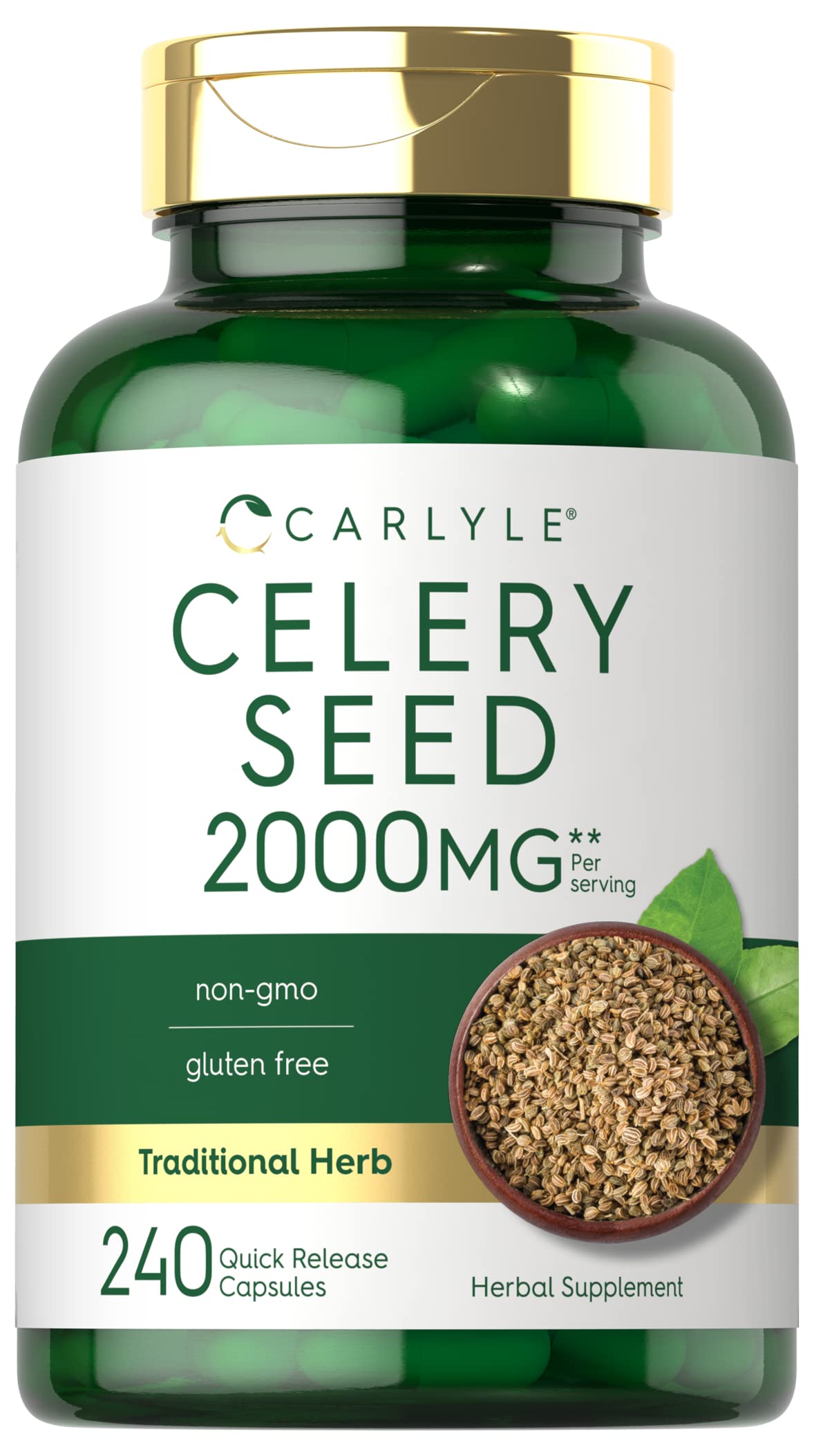 Carlyle Celery Seed Extract Capsules bottle showing 2000mg potency and 240-count