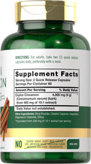 Close-up of Carlyle Cinnamon Capsules showing 4000 mg per serving