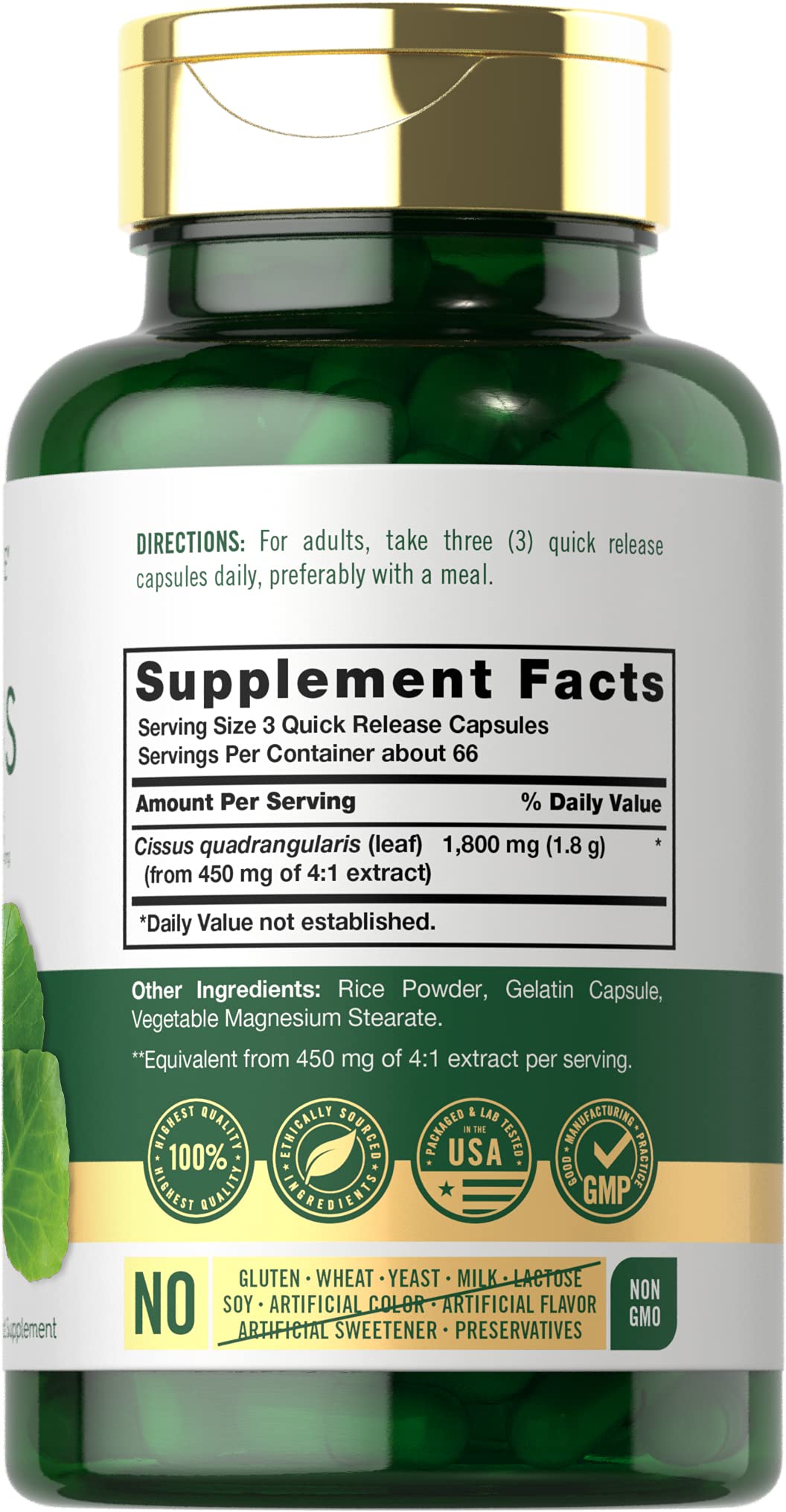 Close-up of Cissus Quadrangularis 1800mg capsule