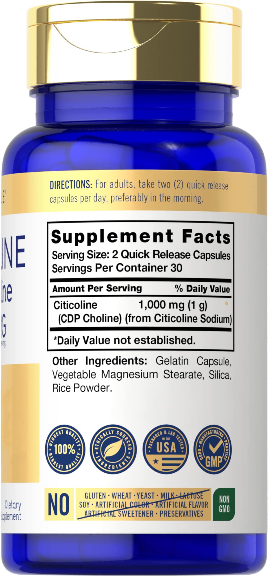 Close-up of Carlyle Citicoline CDP Choline 1000mg bottle