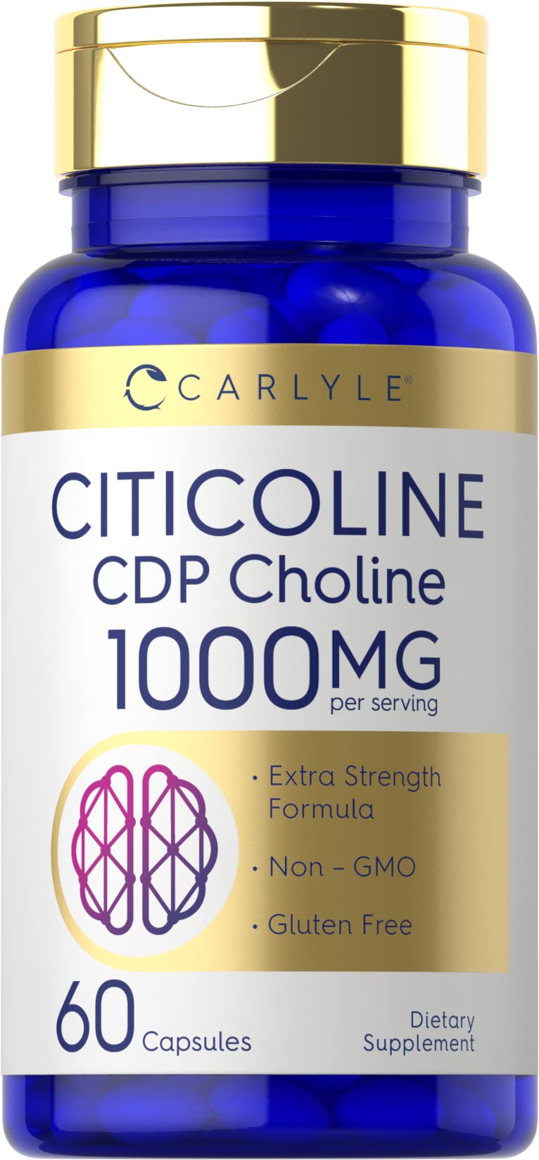 Bottle of Carlyle Citicoline CDP Choline 1000mg 60 capsules – front view