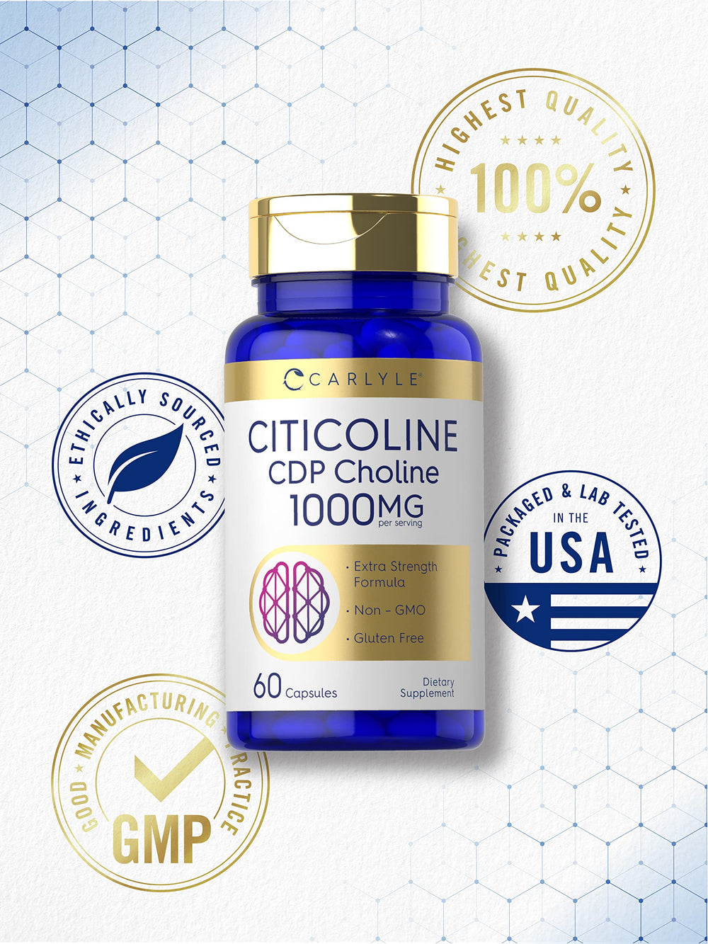 Gluten-free labeling on Carlyle Citicoline packaging