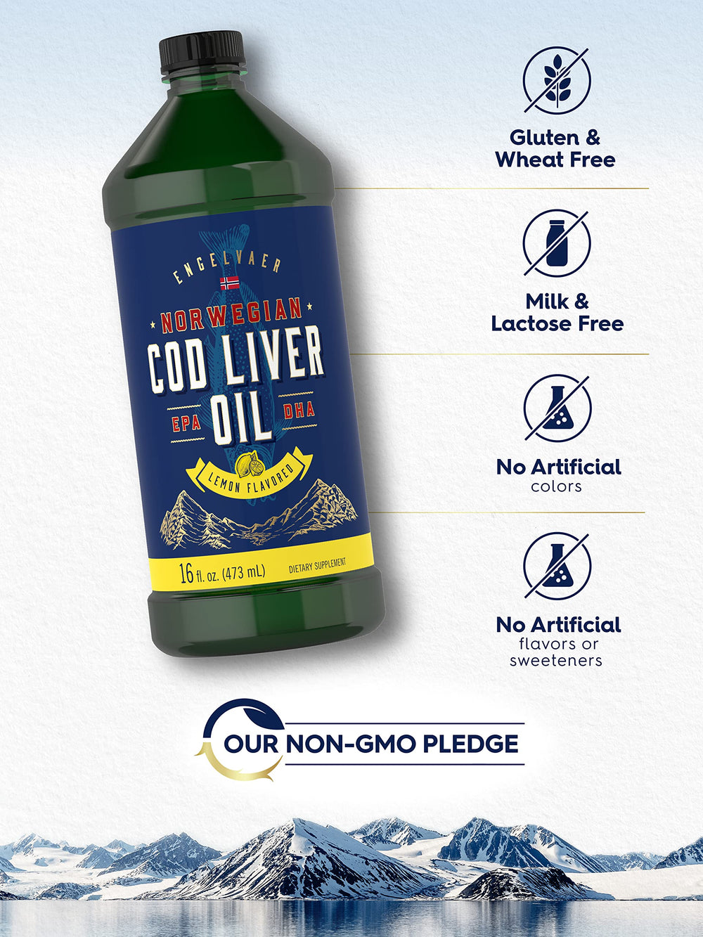 Product label for Carlyle Cod Liver Oil Liquid lemon flavor