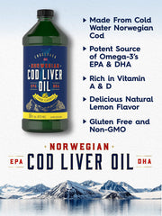 Side view of Carlyle Cod Liver Oil Liquid 16 oz lemon flavor 3-pack