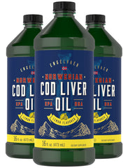 Carlyle cod liver oil liquid lemon bottle with 16 oz size and bright citrus.