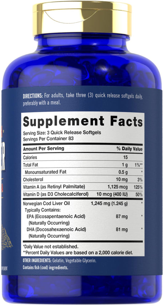 Close-up of Carlyle Cod Liver Oil Softgels bottle