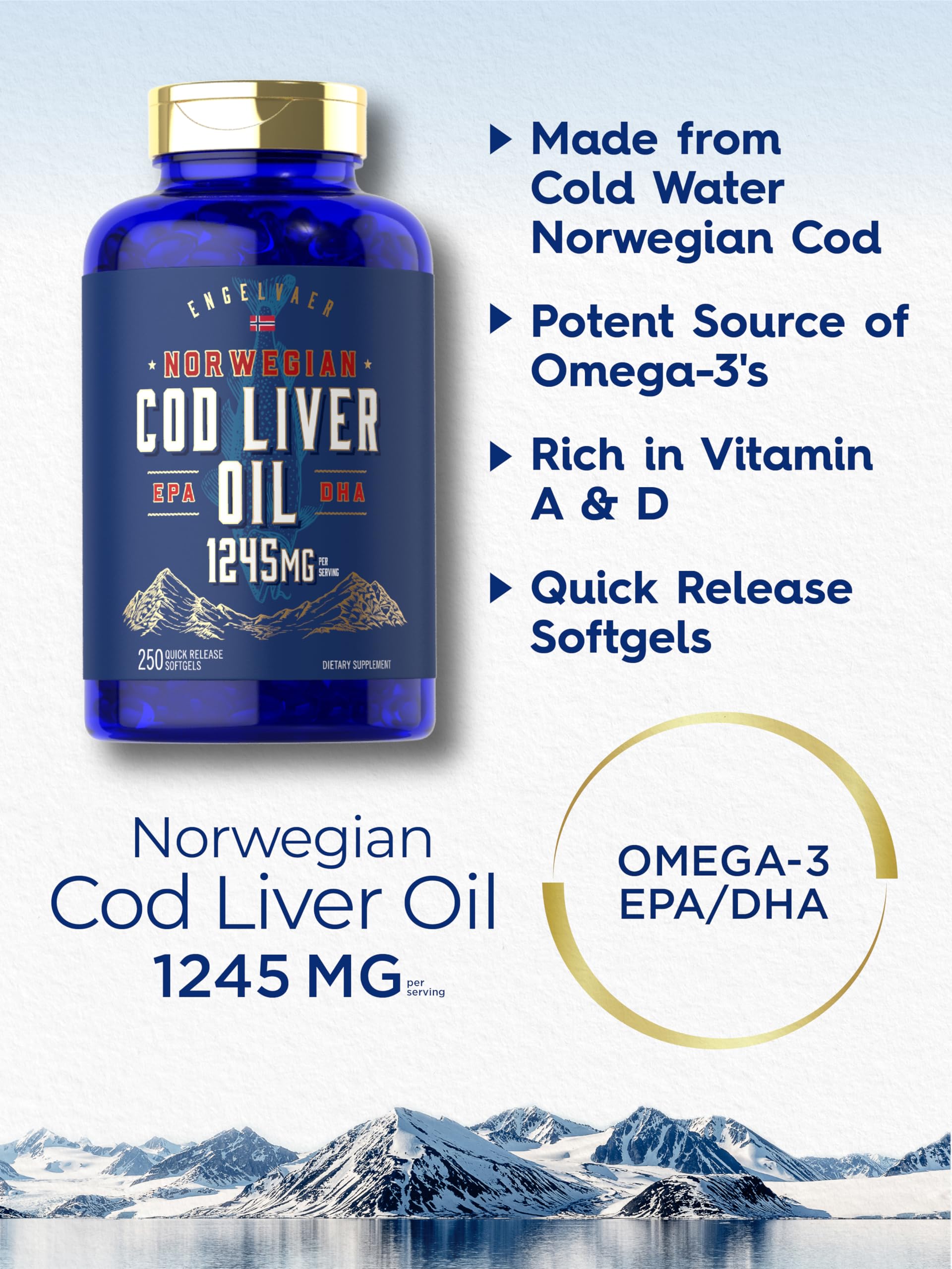 Carlyle Cod Liver Oil Softgels bottle with 250 count label