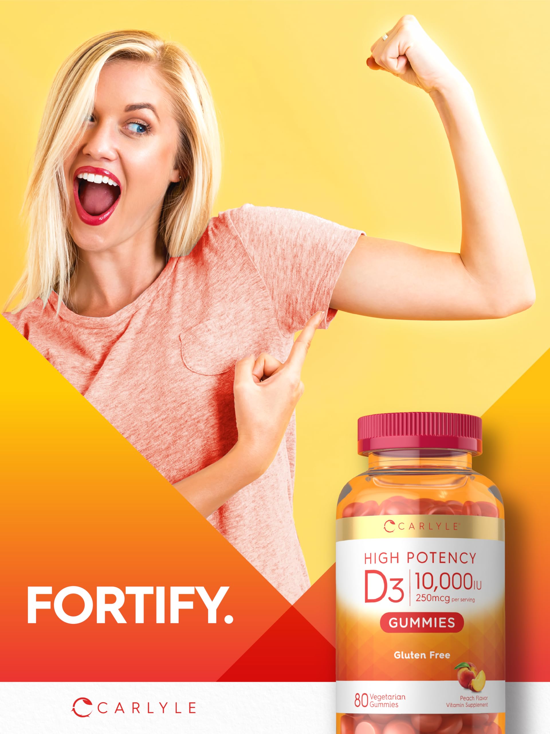 Gluten-free badge on Carlyle D3 gummies packaging