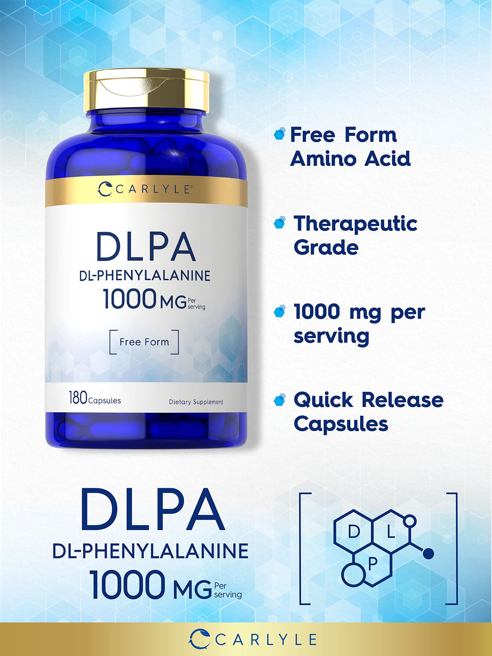 Gluten-free and Non-GMO DLPA supplement packaging