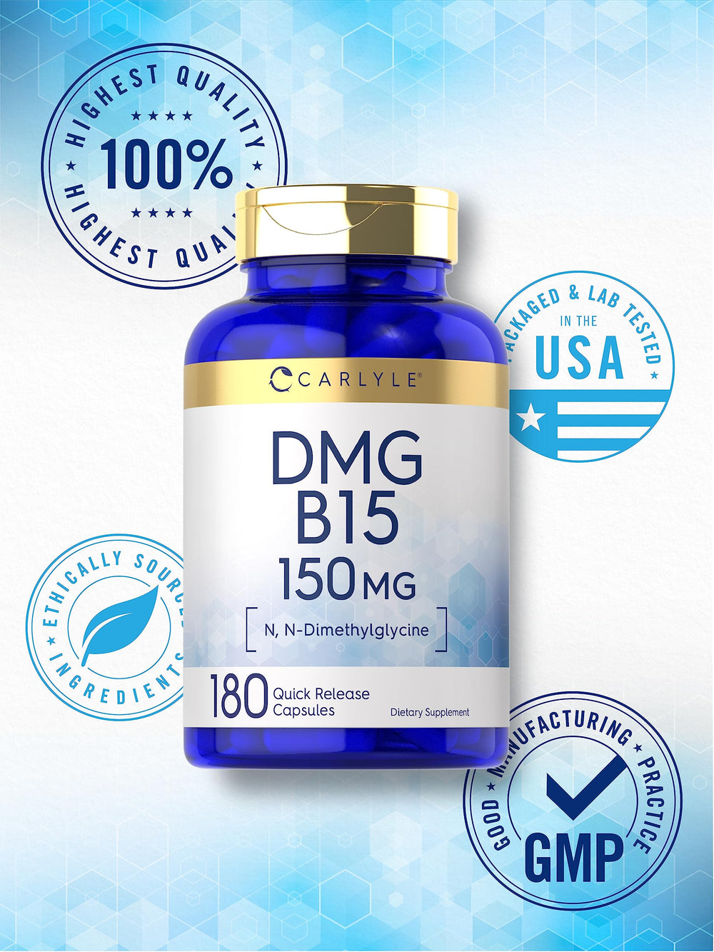 Non-GMO and gluten-free claim on Carlyle DMG packaging