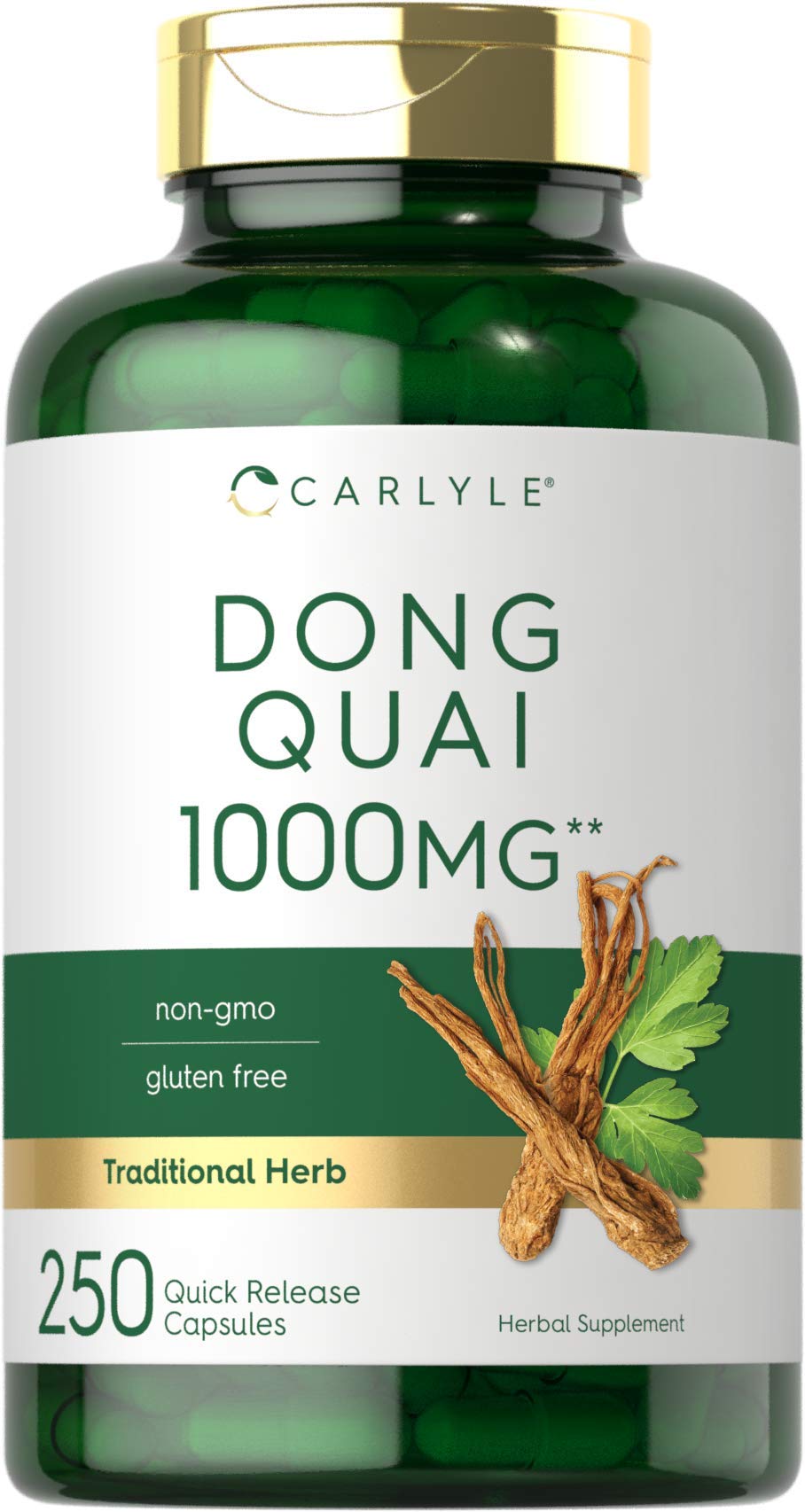 Front view of Carlyle Dong Quai capsules bottle