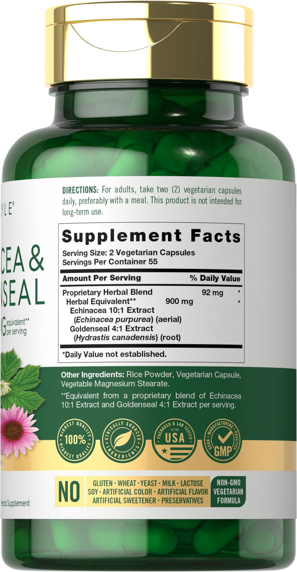 Close-up of bottle label showing 900mg capacity