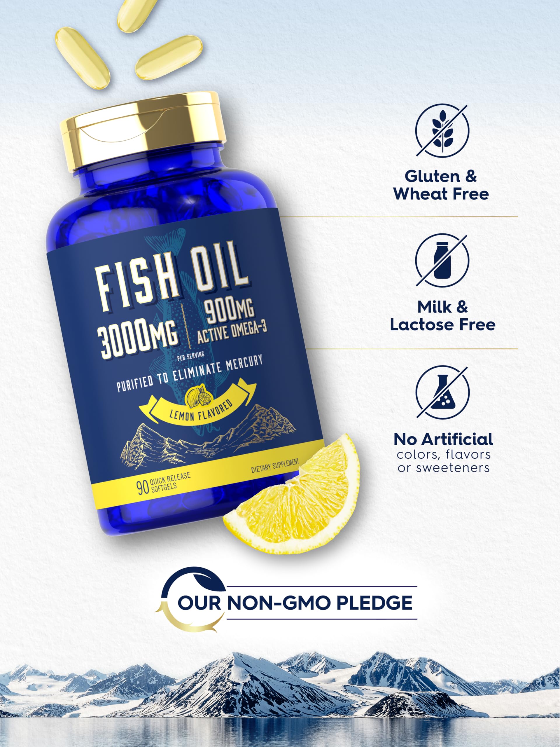 Natural Lemon Flavor Carlyle Fish Oil Softgels