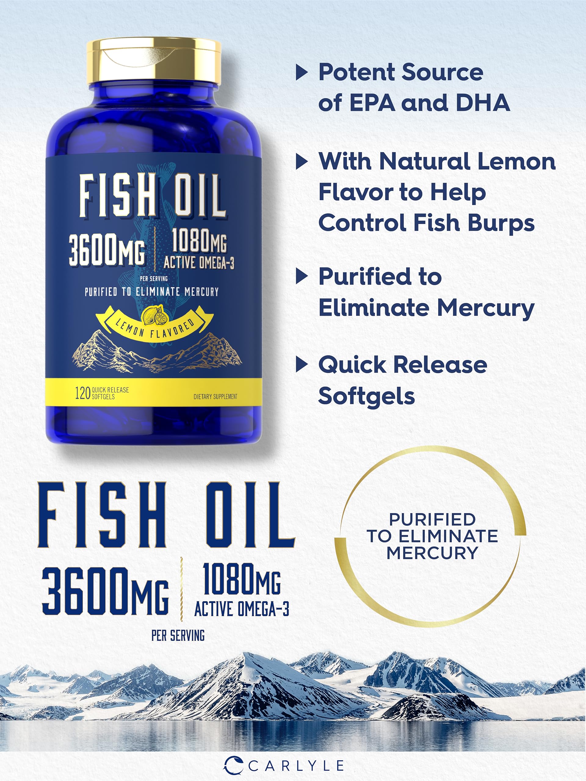 Lemon flavored fish oil softgels