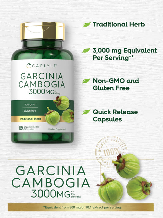 Close-up of Garcinia Cambogia 3000 mg label on bottle