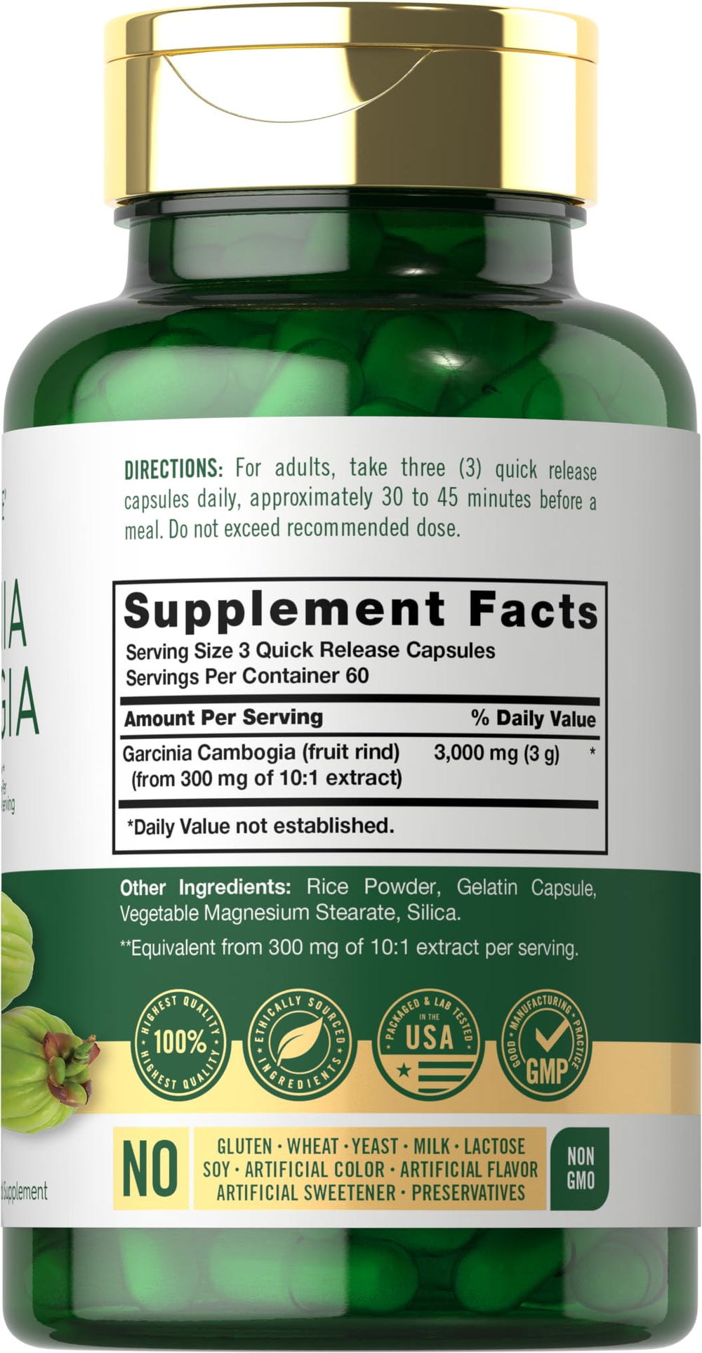 Supplement facts panel for Carlyle Garcinia Cambogia Extract