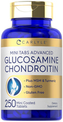 Front view of Carlyle Glucosamine Chondroitin MSM 250 Mini Tablets bottle