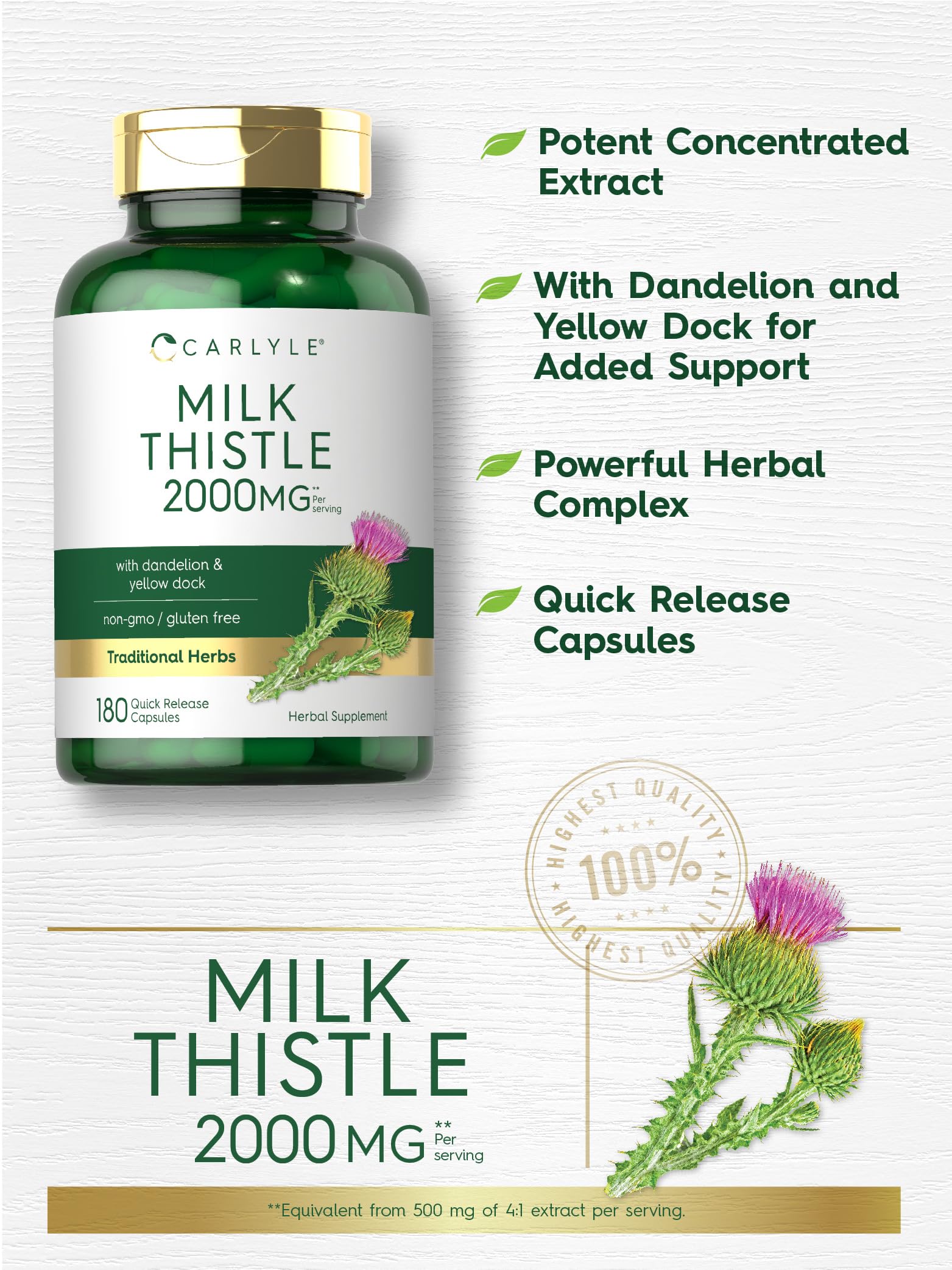 Gluten-free and Non-GMO label on Carlyle Milk Thistle