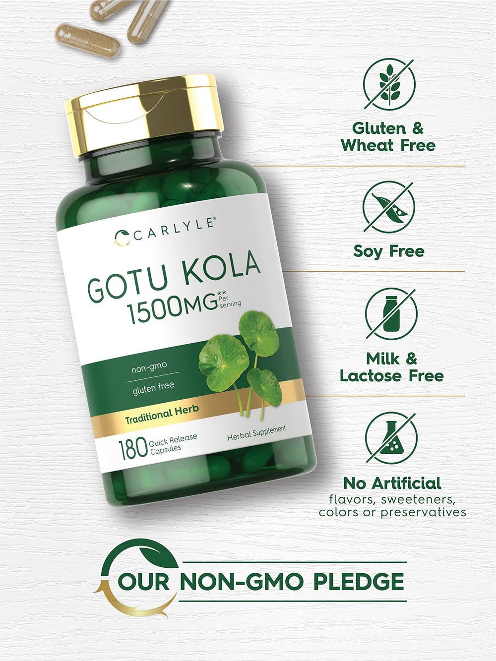 Close-up of Carlyle Gotu Kola Capsules 1500mg