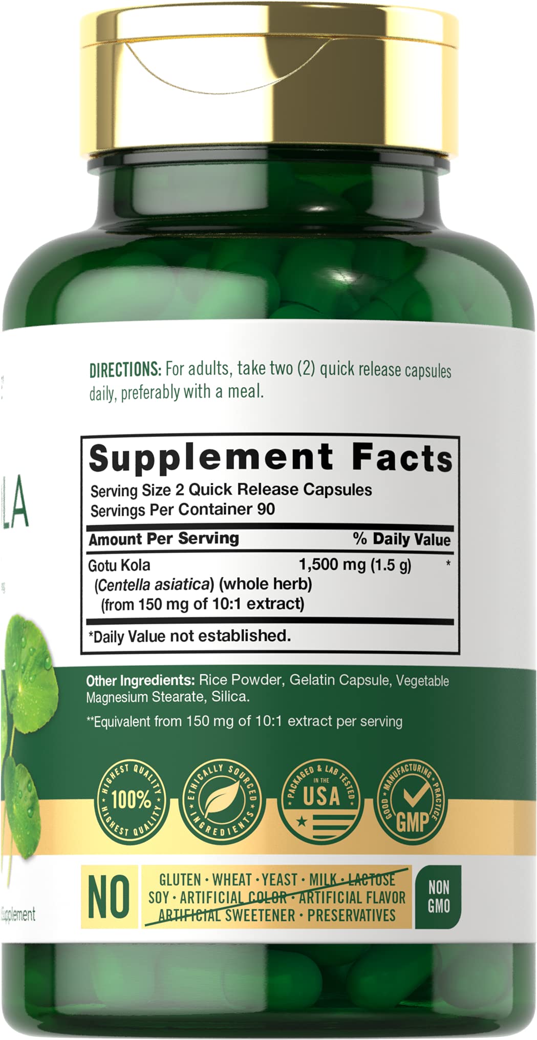 Nutritional facts label on Carlyle Gotu Kola capsules