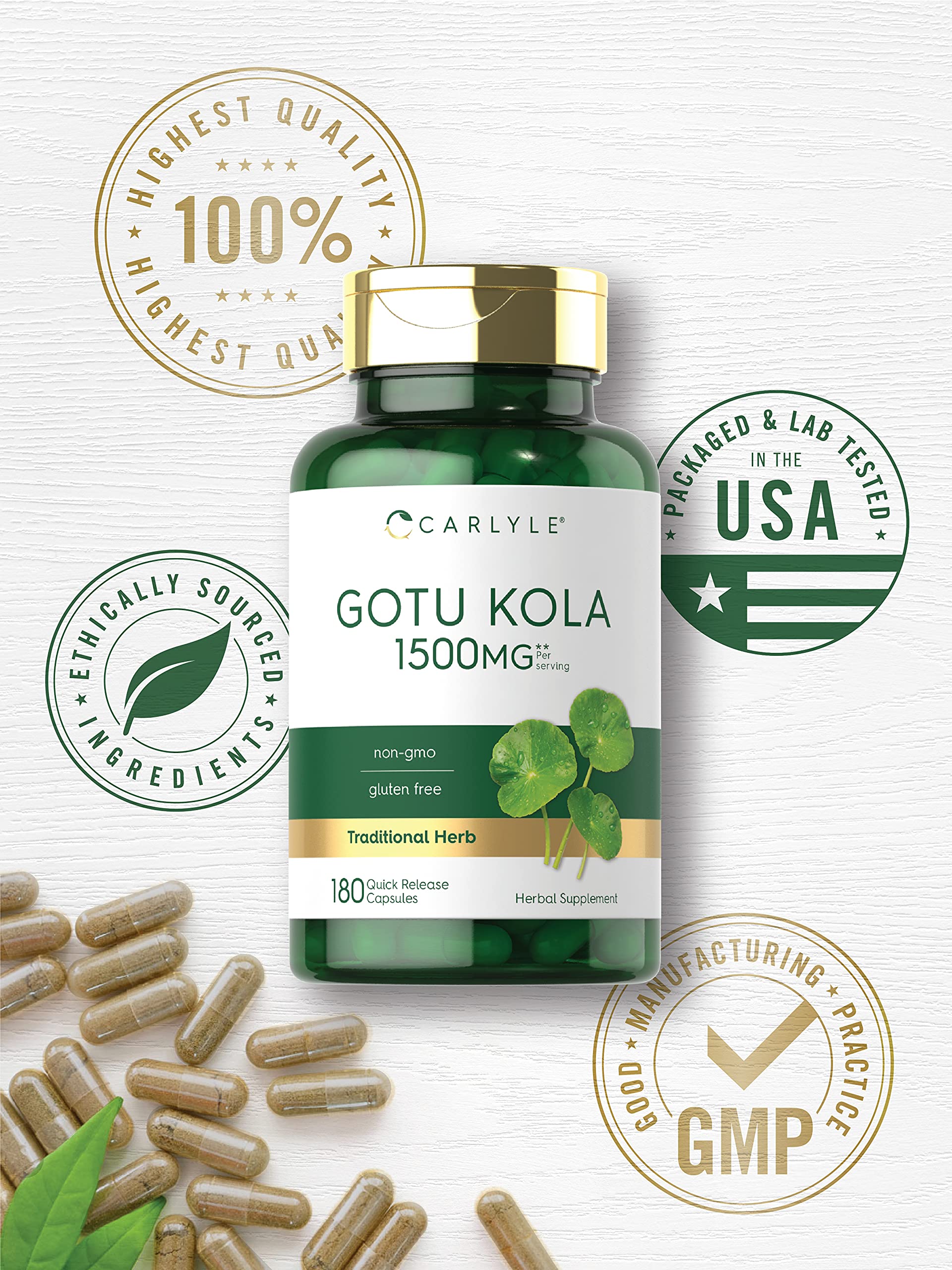 Pouring Gotu Kola capsules from bottle