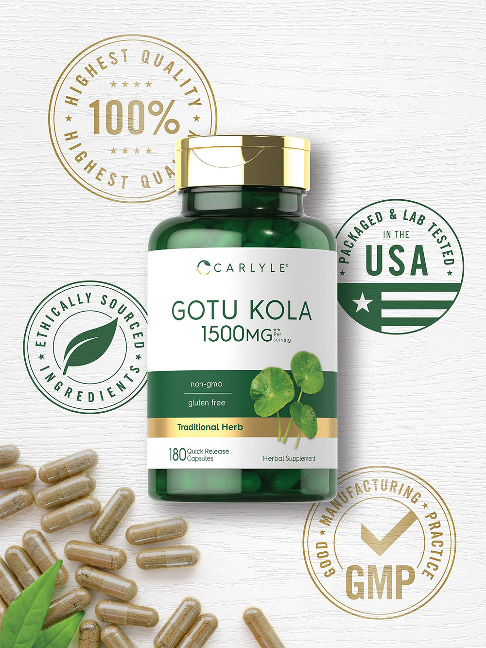 Pouring Gotu Kola capsules from bottle