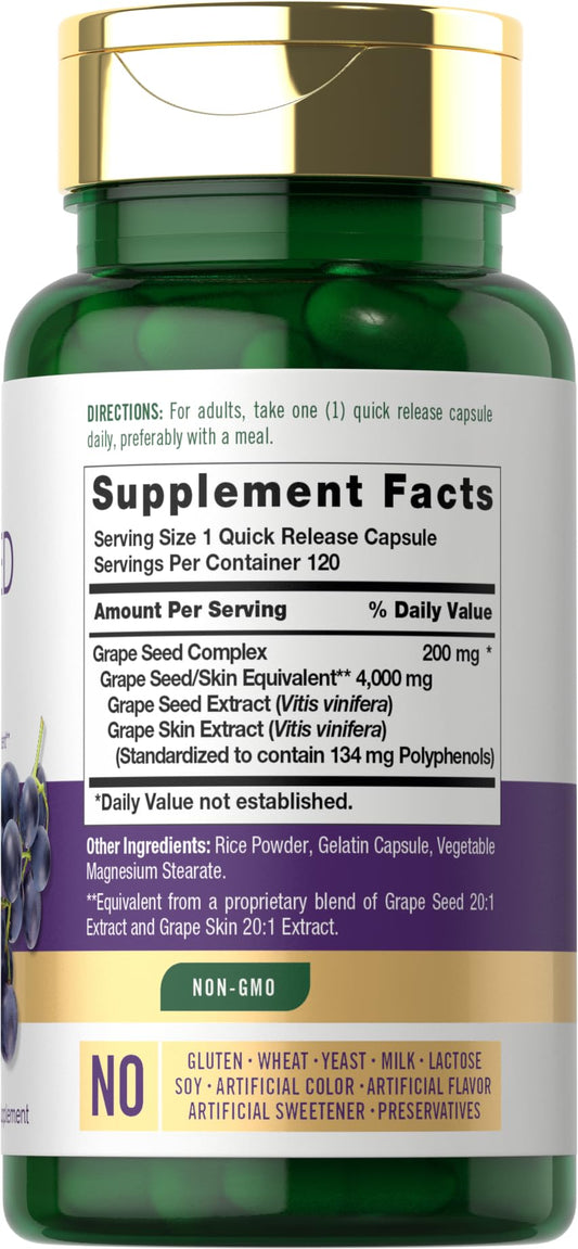 Close-up of Carlyle Grape Seed Extract capsules