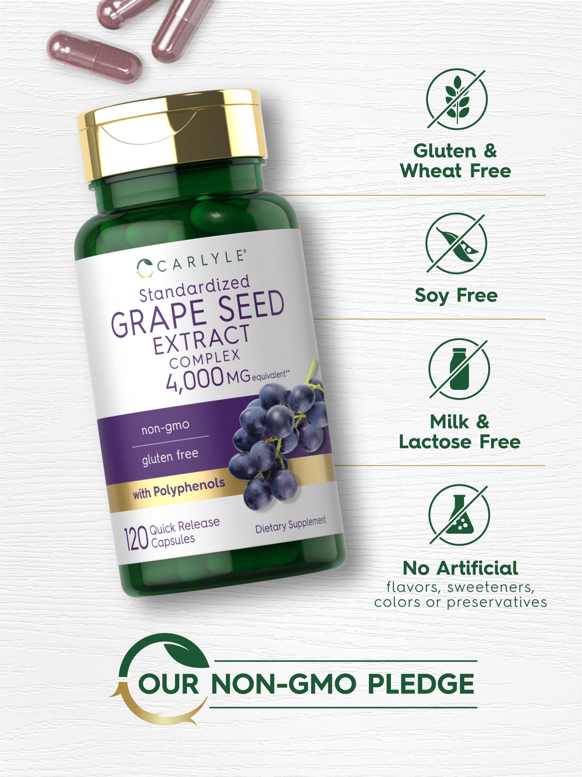 Gluten-free and non-GMO Carlyle Grape Seed Extract product