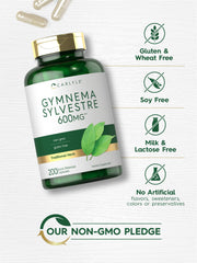 Close-up of Gymnema Sylvestre 600mg label on bottle