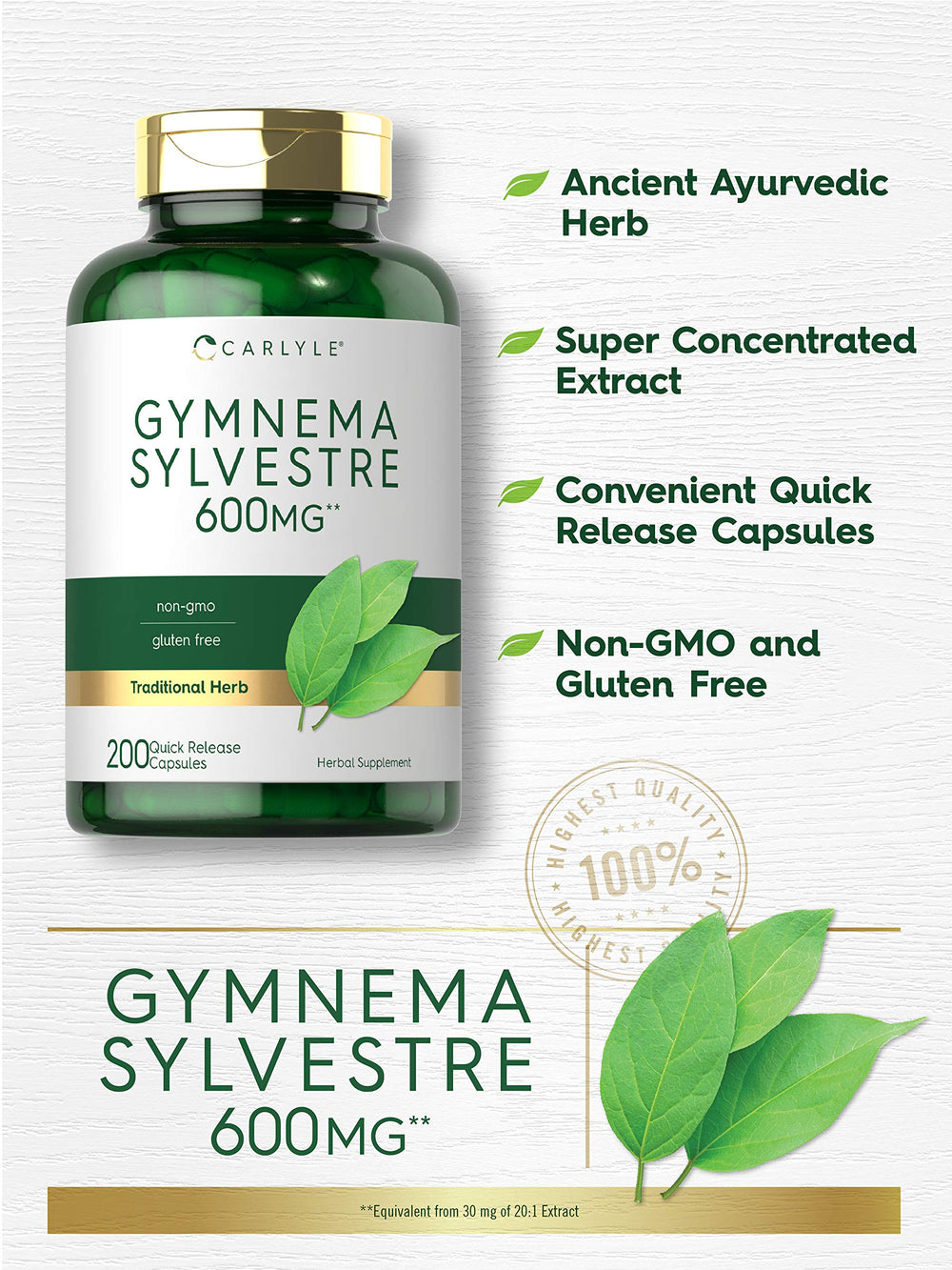 Supplement facts panel on Carlyle Gymnema Sylvestre Capsules