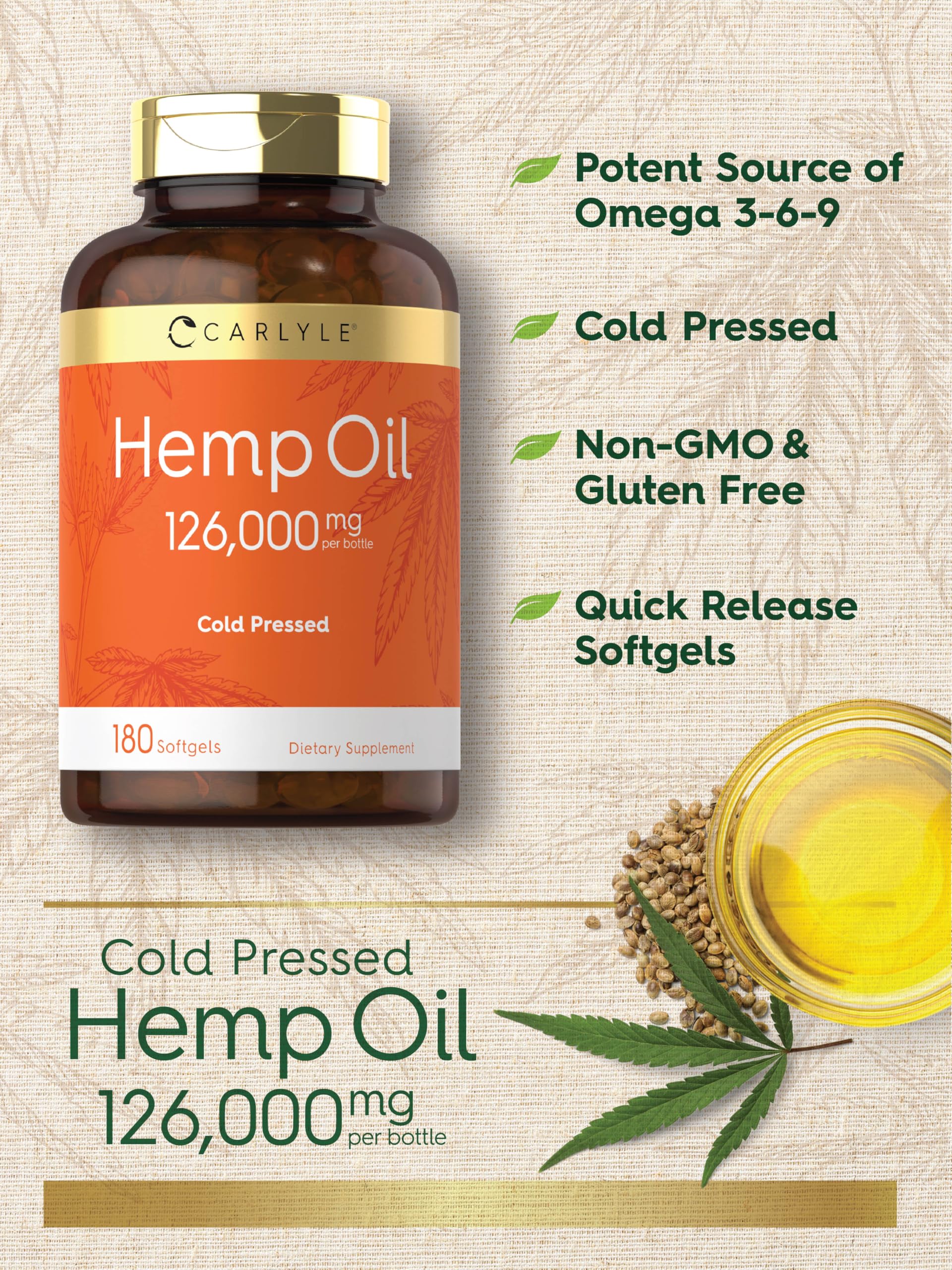 Label and ingredient details for Carlyle Hemp Oil Capsules