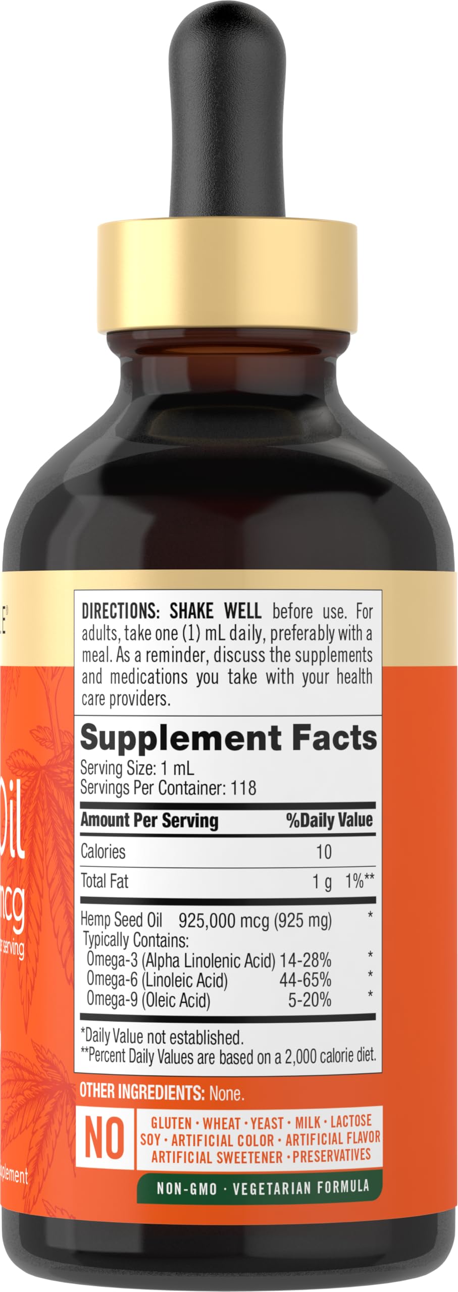 Carlyle Hemp Seed Oil 925000 mcg bottle back label